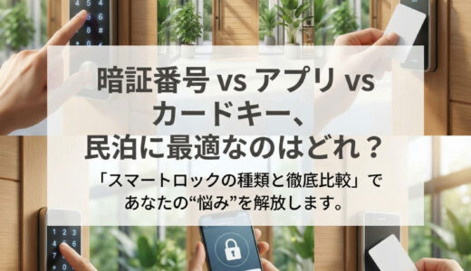 暗証番号 vs アプリ vs カードキー、民泊に最適なのはどれ？ 「スマートロックの種類と徹底比較」であなたの“悩み”を解放します。